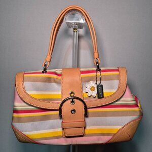 Vintage Coach Soho Twill Striped Buckle Satchel 4438 Pastel Y2K  Top Handle Bag